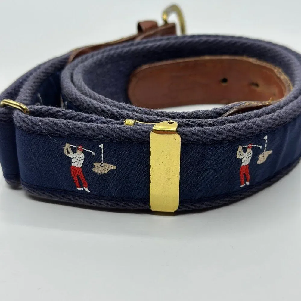 Pintail Men's Golf Embroidered Canvas Belt Leather Tip Brass Buckle Large